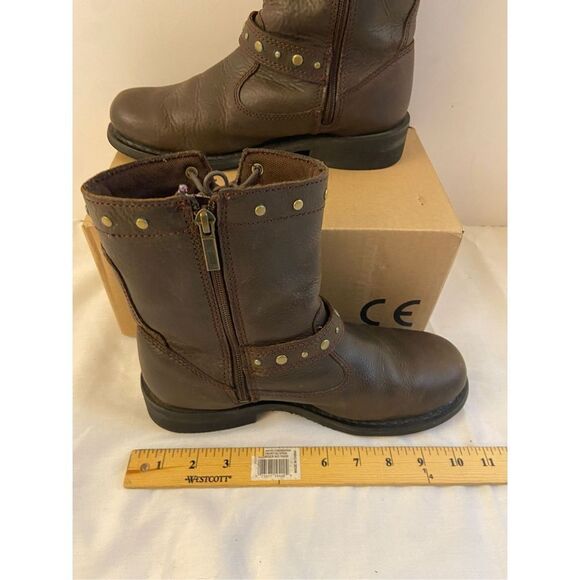 Harley Davison ankle brown boots size 9 studs laces stock #087076 - Picture 6 of 8